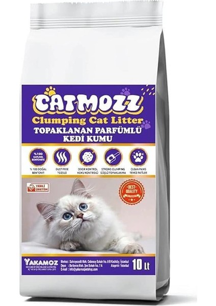 Catmozz Premium Topaklanan Ince Taneli Özel Parfümlü Bentonit Kedi Kumu 10 Lt