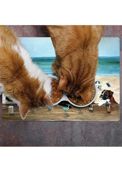 Mama ve Su Evcil Hayvan Beslenme Matı, Kolay Temizlenen Emici Su Geçirmez Kumaş, Küçük Orta