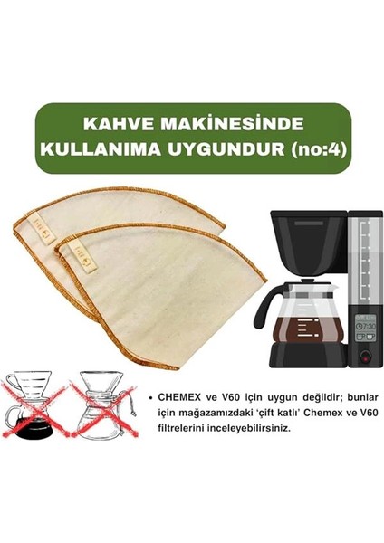 (2 Adet) Yıkanabilir, Kumaş Kahve Filtresi (No:4) AĞARTILMAMIŞ%100 Ham Pamuk, Organik, Ekolojik fiyatları
