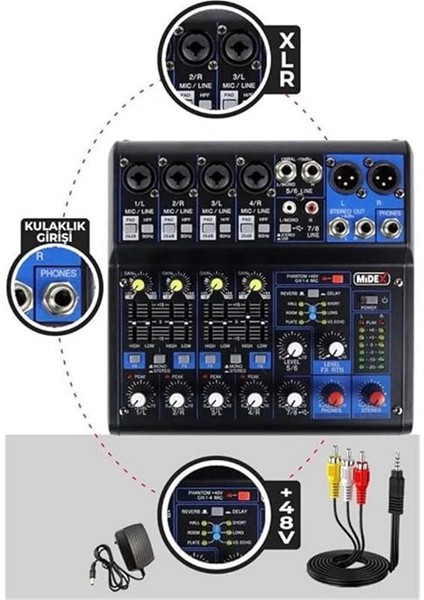 Midex Wizard Paket-3 Cx2 Stüdyo Mikrofon MDX-06FXU Stüdyo Kayıt Mikseri Kulaklık Ekipman Seti modelleri