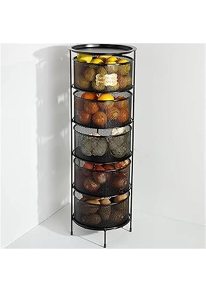 5 Katlı Açılır Kapanır Paslanmaz Metal Sebzelik Yükseklik 94 cm -(Siyah)