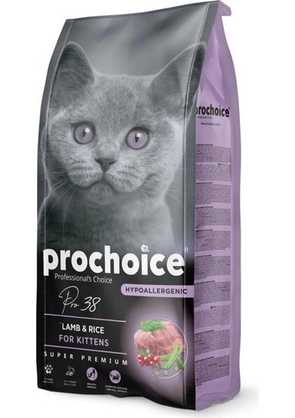 Pro 38, Yavru Kediler Için, Hipoalerjenik, Kuzu Etli ve Pirinçli Kuru Mama, 15 kg