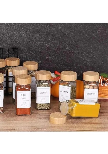 12'li Bambu ve Akasya Kapaklı Cam Baharatlık Seti 120 ml - Doğal Ahşap Kapaklı, Şeffaf fiyatları