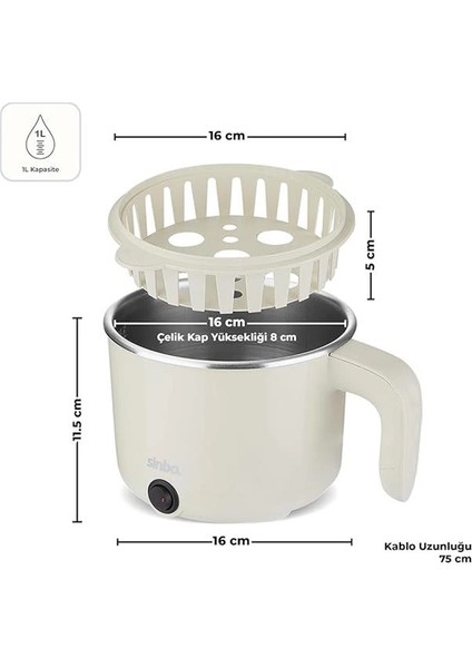 SCO-5063 Çok Fonksiyonlu Buharlı Pişirici – 1 Litre Kapasite, Paslanmaz Gizli Rezistans