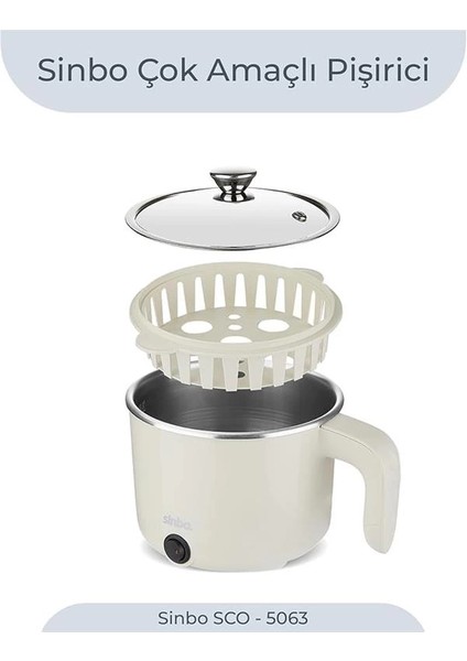 SCO-5063 Çok Fonksiyonlu Buharlı Pişirici – 1 Litre Kapasite, Paslanmaz Gizli Rezistans