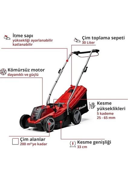 Akülü Çim Biçme Makinesi Ge-Cm 18/33 Li Kit Power X-Change (18V, 33 cm Kesme Genişliği modelleri