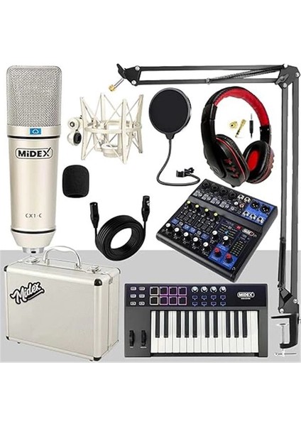 Stüdyo Ekipmanları Midi Live Paket-3 Ses Kartlı Mikser Midi Klavye Cx1 Mikrofon Kulaklık