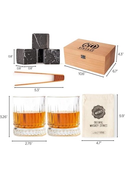50 Yaş Tasarımlı Ahşap Kutulu 2'li Glasgow Viski Kadeh Seti + 6 Soğutucu Taş fırsatları