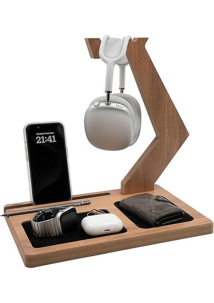 Kulaklık Tutucu Organizer, Oyuncu Kulaklık Standı, Ahşap Kulaklık Askısı