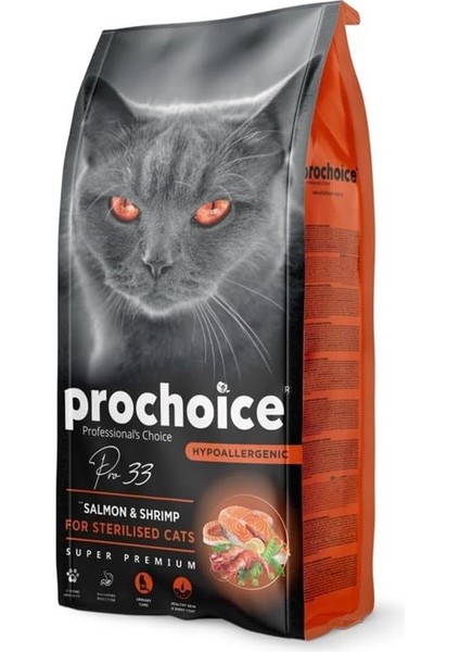 Pro 33, Kısırlaştırılmış Kediler Için, Hipoalerjenik, Somon Balıklı ve Karidesli Kuru