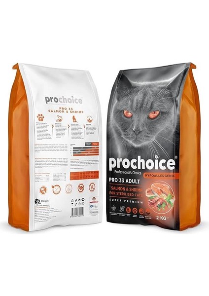 Pro 33, Kısırlaştırılmış Kediler Için, Hipoalerjenik, Somon Balıklı ve Karidesli Kuru indirimleri