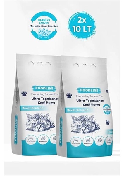 Marsilya Sabunu Kokulu Ince Taneli Bentonit Topaklanan Kedi Kumu 10 Lt x 2 Adet fiyatları