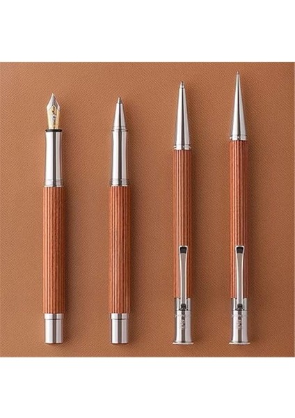 Von Faber-Castell Klasik Tükenmez Kalem, Pernambuco Ahşap Gövde, Platin Kaplama, B Uç