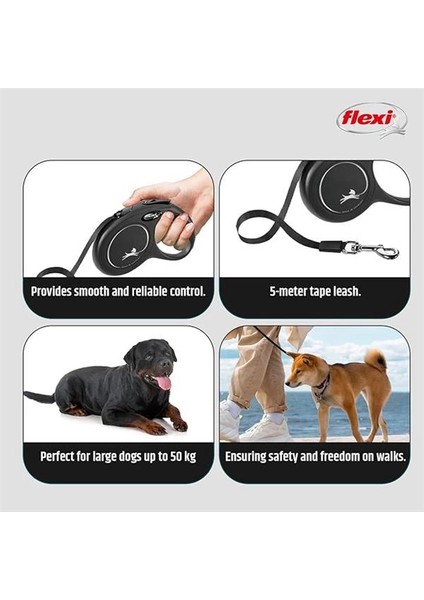 Flexi New Classic L Beden Siyah 5mt Şerit Tasma fırsatları