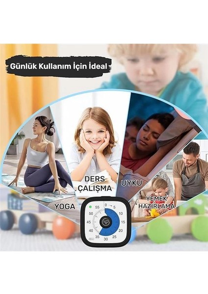 Mutfak,ders,yemek Için 60DK Analog Alarm Zamanlayıcı,pomodoro Öğrenci Motivasyon Saati (Siyah)