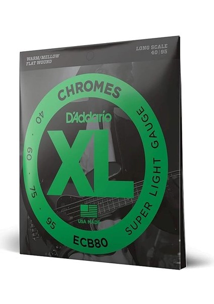 D'addario ECB80 Bas Gitar Tel Seti, Chromes, Super Light Gauge (40