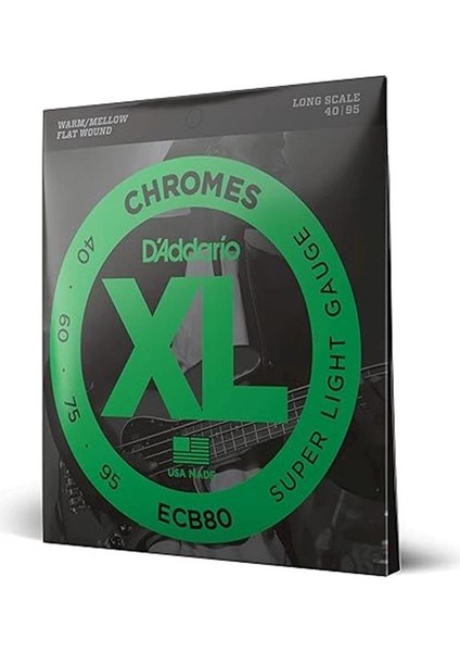 D'addario ECB80 Bas Gitar Tel Seti, Chromes, Super Light Gauge (40