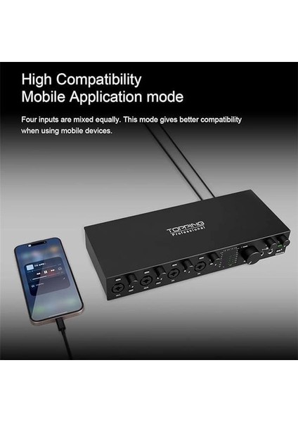 Topping Professional E4X4 Pre | Black Yüksek Kalite Usb-C Ses Kartı: 4-Giriş/4-Çıkış 24BIT/192KHZ