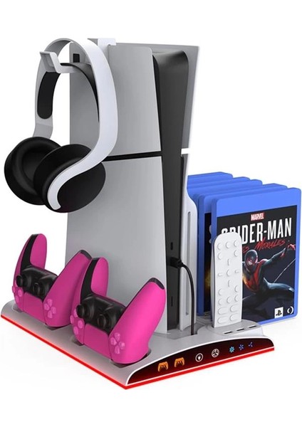 TP5-3570 Ps5 Soğutucu Organizatör 2 Fanlı Stand Kol Şarj Edici Stand 3 USB Hub Kulaklık
