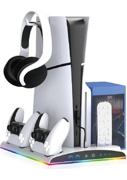 TP5-3570 Ps5 Soğutucu Organizatör 2 Fanlı Stand Kol Şarj Edici Stand 3 USB Hub Kulaklık modelleri