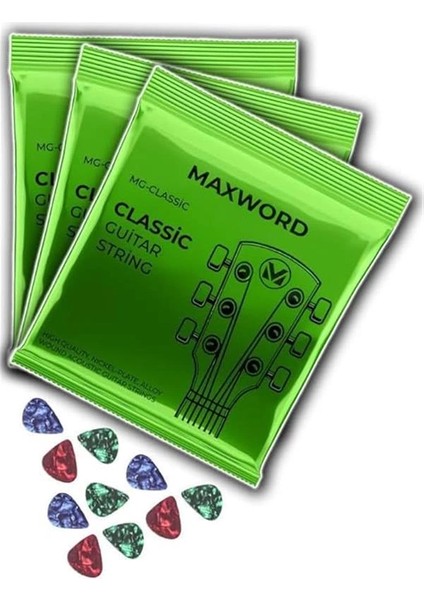 Gt-Classic-3x Kaliteli Klasik Gitar Teli 3 Takım Set (10 Pena Hediye)