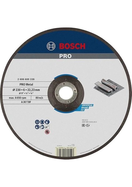 Professional Accessories Bombeli Metal Kesme Diski, Gri, 230 Mm, 1 Adet