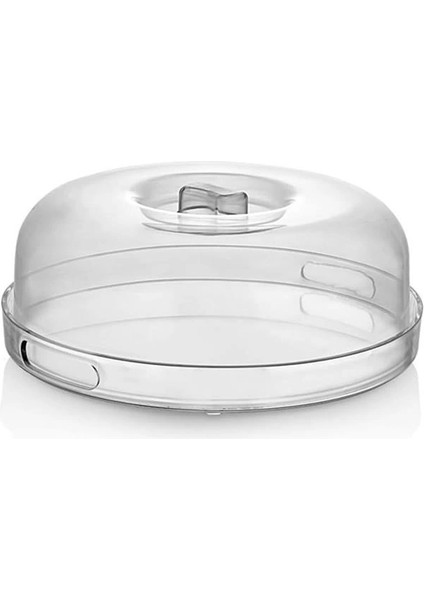 Şık Kristal Kek Fanusu Tutma Saplı 27 cm | Ikramlık Sunumluk (Yuvarlak)