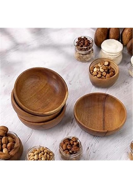 4'lü Yuvarlak Akasya Çerezlik 10CM - 4 Cm, Sunum Kasesi, Yuvarlık Zeytinlik, Kahvaltı