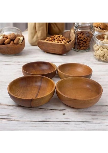 4'lü Yuvarlak Akasya Çerezlik 10CM - 4 Cm, Sunum Kasesi, Yuvarlık Zeytinlik, Kahvaltı modelleri