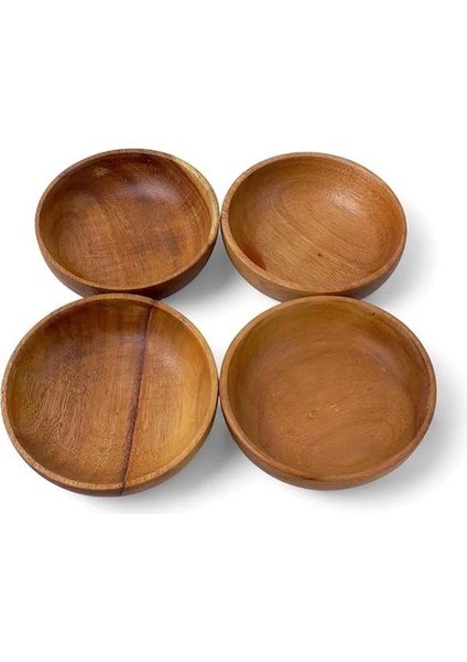 4'lü Yuvarlak Akasya Çerezlik 10CM - 4 Cm, Sunum Kasesi, Yuvarlık Zeytinlik, Kahvaltı