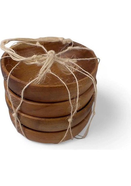 4'lü Yuvarlak Akasya Çerezlik 10CM - 4 Cm, Sunum Kasesi, Yuvarlık Zeytinlik, Kahvaltı