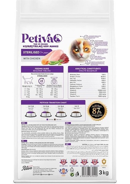 Kısırlaştırılmış Yetişkin Kediler Için Tavuk Etli Kuru Kedi Maması (3 Kg, Tavuk) fiyatları