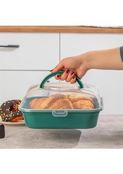 1095 Yeşil Pasta Kek Börek Kabı - Taşıma Çantası - Kilitli Fanus fırsatları