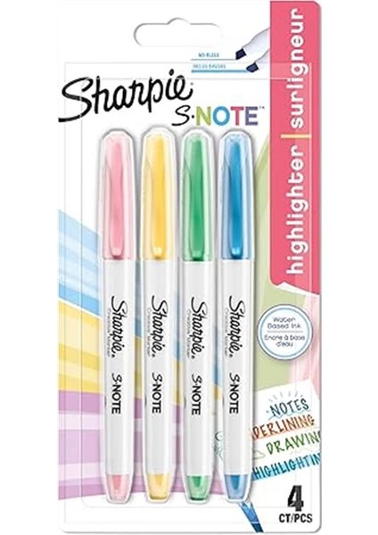 S-Note Fosforlu Işaretleme Kalemi, 4'lü Blister, Karışık modelleri