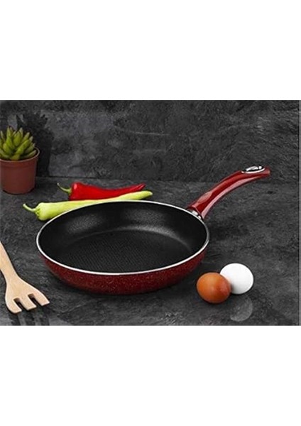 Granit Tava, 28CM, 3.4 mm Gövde, Yapışmaz, Kırmızı indirimleri