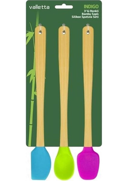 Indigo 3'lü Renkli Bambu Saplı Silikon Spatula Seti Uzun 26CM modelleri