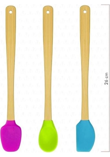 Indigo 3'lü Renkli Bambu Saplı Silikon Spatula Seti Uzun 26CM fırsatları
