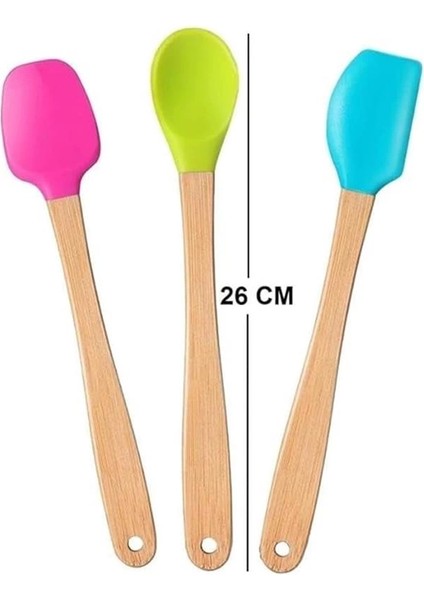 Indigo 3'lü Renkli Bambu Saplı Silikon Spatula Seti Uzun 26CM indirimleri