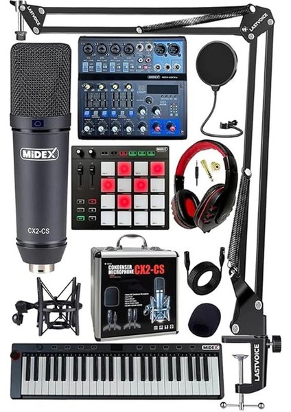 Stüdyo Ekipmanları Midi Live Paket-6 Ses Kartlı Mikser Midi Klavye Cx2 Mikrofon Kulaklık Pad