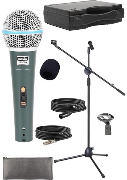 LV-680ST Ayaklı Kablolu Dinamik Mikrofon (Stand Cüzdan Çift Kablo Sünger Tutacak) modelleri