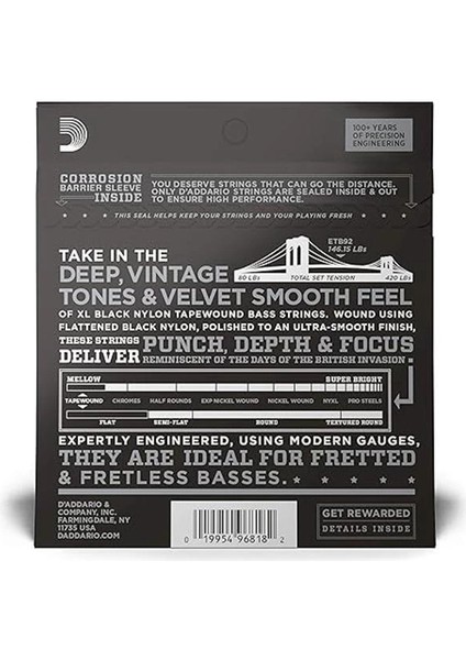 D'addario ETB92 Saitensatz Tapewound Bass Medium 50-105 Long Scale