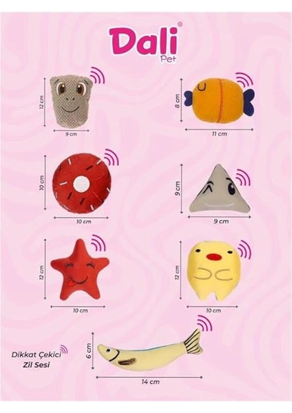 Kediler Için Yumuşak Peluş ve Kumaş Oyuncaklar, Set Halinde Içerisinde Ses ve Kedi Naneli, Stres