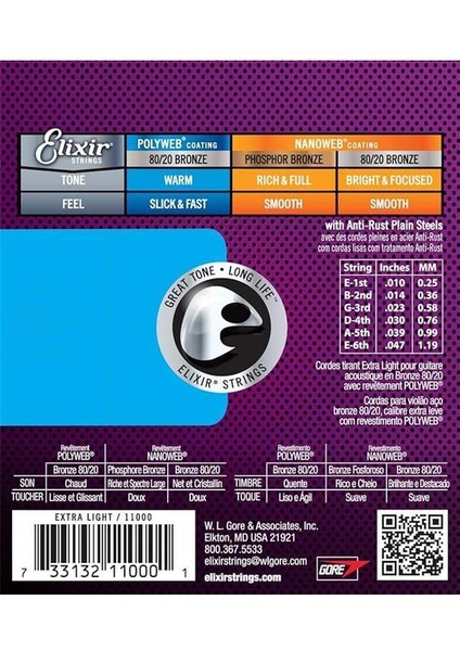 ® Tel 80/20 Bronz Akustik Gitar Teli, Polyweb® Kaplama, Ekstra Hafif (.010-.047) fiyatları