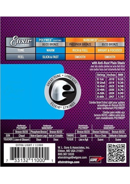 ® Tel 80/20 Bronz Akustik Gitar Teli, Polyweb® Kaplama, Ekstra Hafif (.010-.047) modelleri