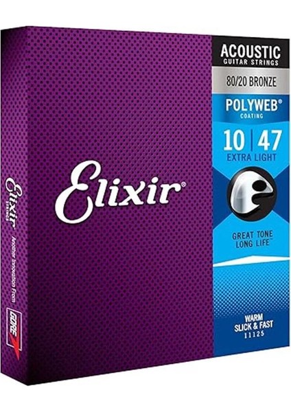 ® Tel 80/20 Bronz Akustik Gitar Teli, Polyweb® Kaplama, Ekstra Hafif (.010-.047)