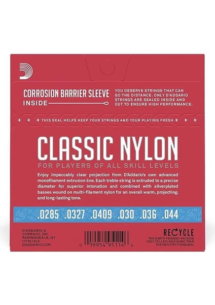 D'addario EJ27H Klasik Gitar Tel Seti (4/4), Silverplated Wound, C modelleri