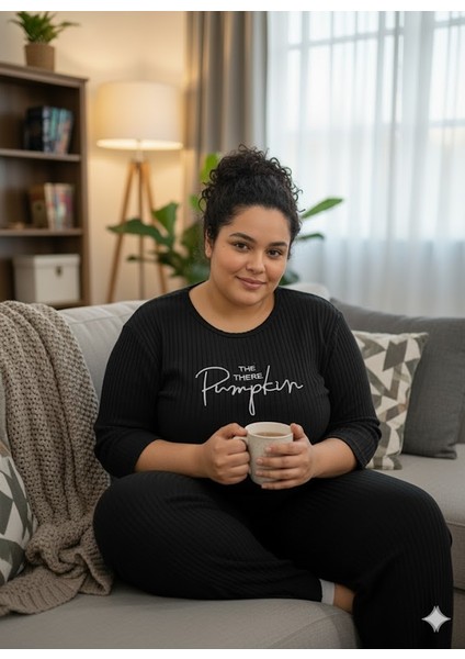 Kadın Siyah Büyük Beden Pijama Takımı