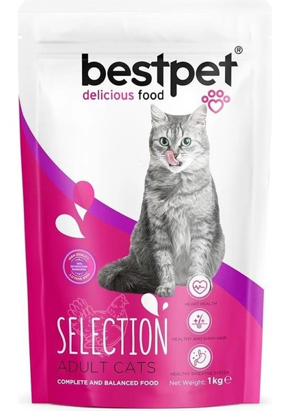 Selection Yetişkin, Seçici Kediler Için Tavuk Etli Kuru Mama, 1 kg
