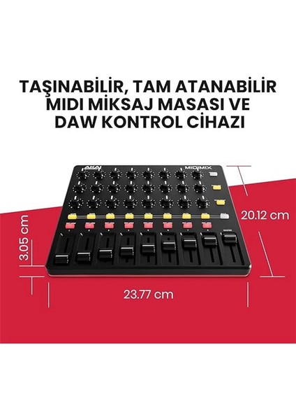 Mıdımıx - USB Mıdı Controller Mikseri Atanabilir ve Ana Kısıcılara Sahip, 24 Düğme