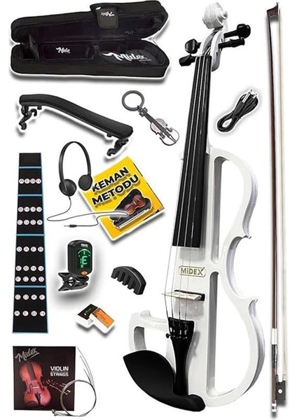 RCZ-606W Elektro Keman Seti Beyaz (Kulaklık Kablo Metod Tuner Yastık)